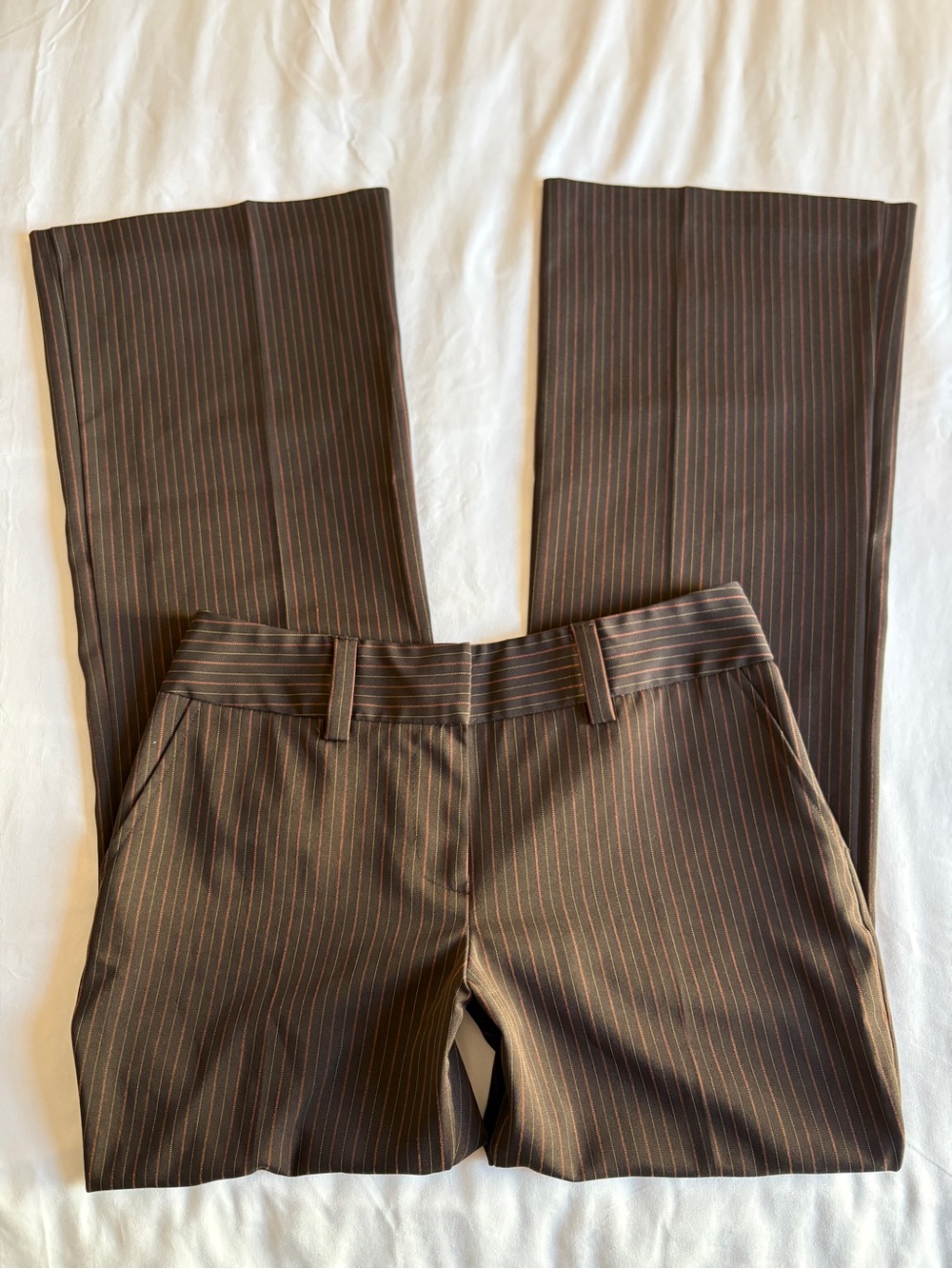 Byline Byer California Brown Orange Pinstripe Flare Trousers Y2K Office Preppy